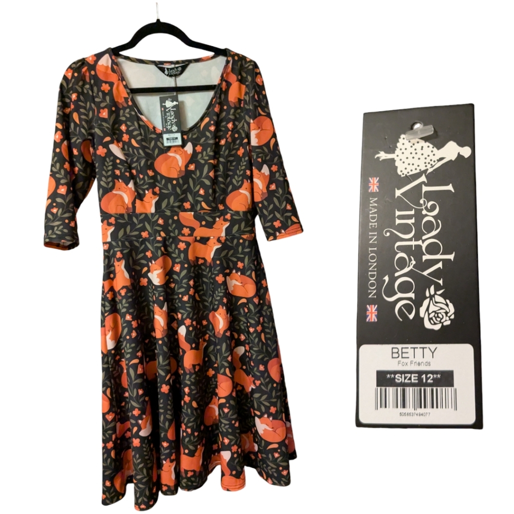 Lady Vintage of London Fox Dress  Size 12 NWT